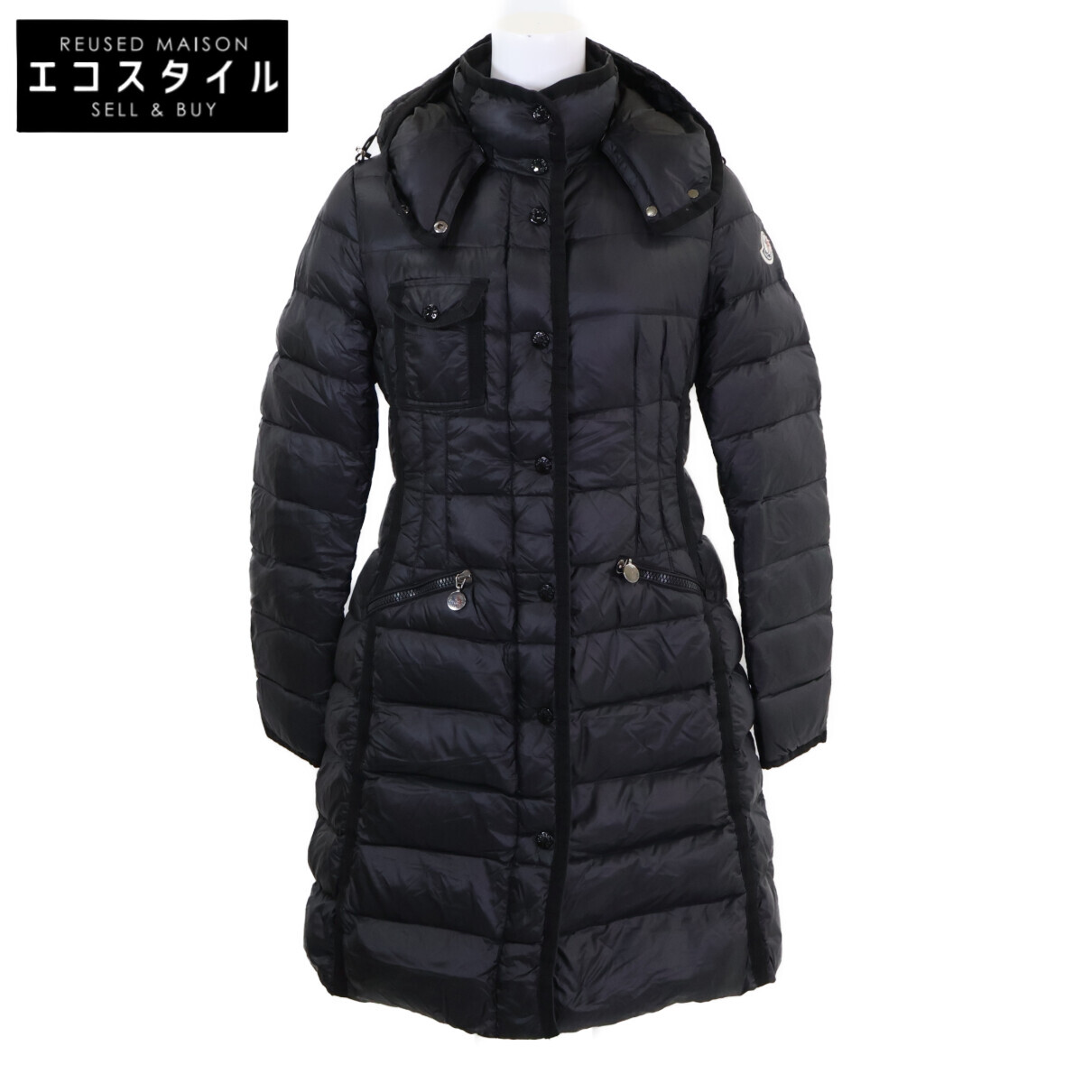 MONCLER モンク軌跡 HERMINE エルミンヌ ボンネット付落ち込む 厚地の外套 0 黒いこと レディース 【中古】