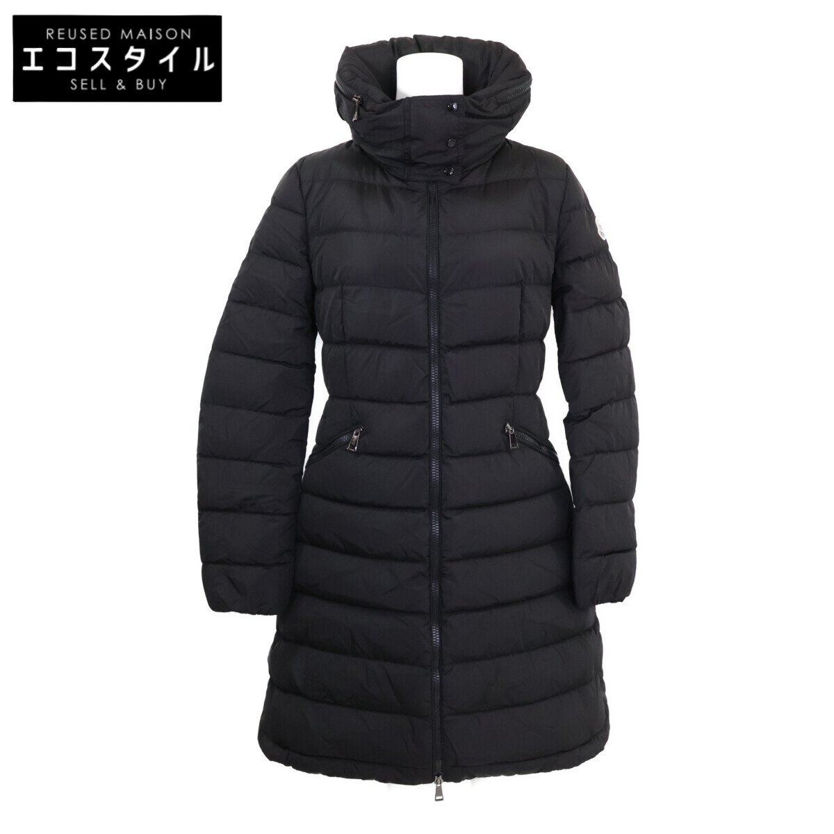 MONCLER モンク軌跡 【美品】FLAMMETTE フラメッテ 落ち込む 厚地の外套 1 黒いこと レディース 【中古】