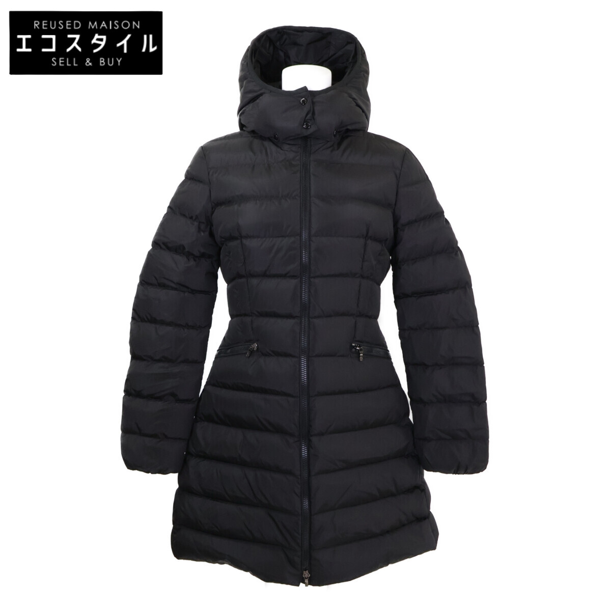 MONCLER モンク軌跡 【美品/25年製】CHARPAL シャー茶飲み友だち ボンネット付落ち込む 厚地の外套 14A 黒いこと レディース 【中古】