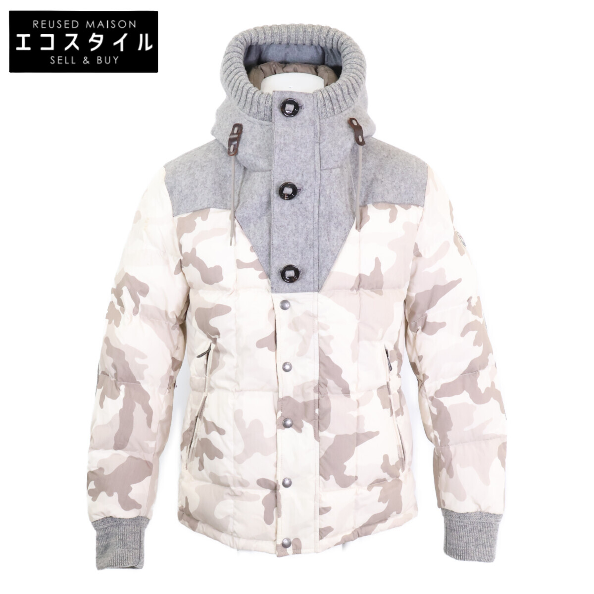 MONCLER モンクレール BEAUMONT バーモント カモフラ ウール ダウンジャケット ジャケット 2 オフホワイトxグレー メンズ 【中古】