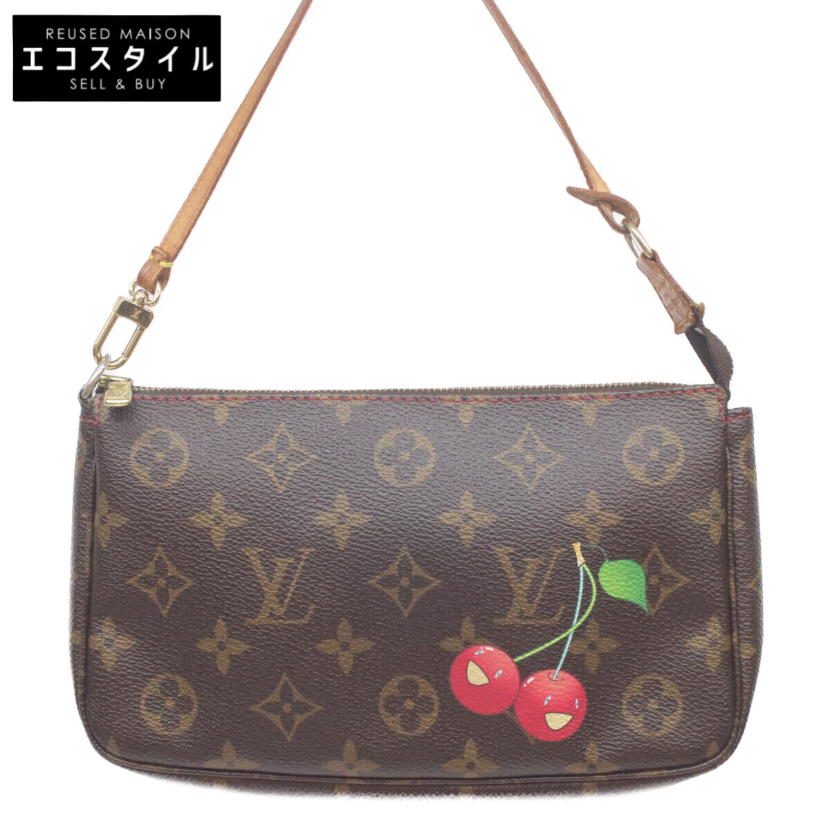 LOUIS VUITTON ルイヴィトン M95008 ﾓﾉｸﾞﾗﾑﾁｪﾘｰ ﾎﾟｼｪｯﾄｱｸｾｿﾜ-ﾙ ハンドバッグ ブラウン/レッド レディース 【中古】