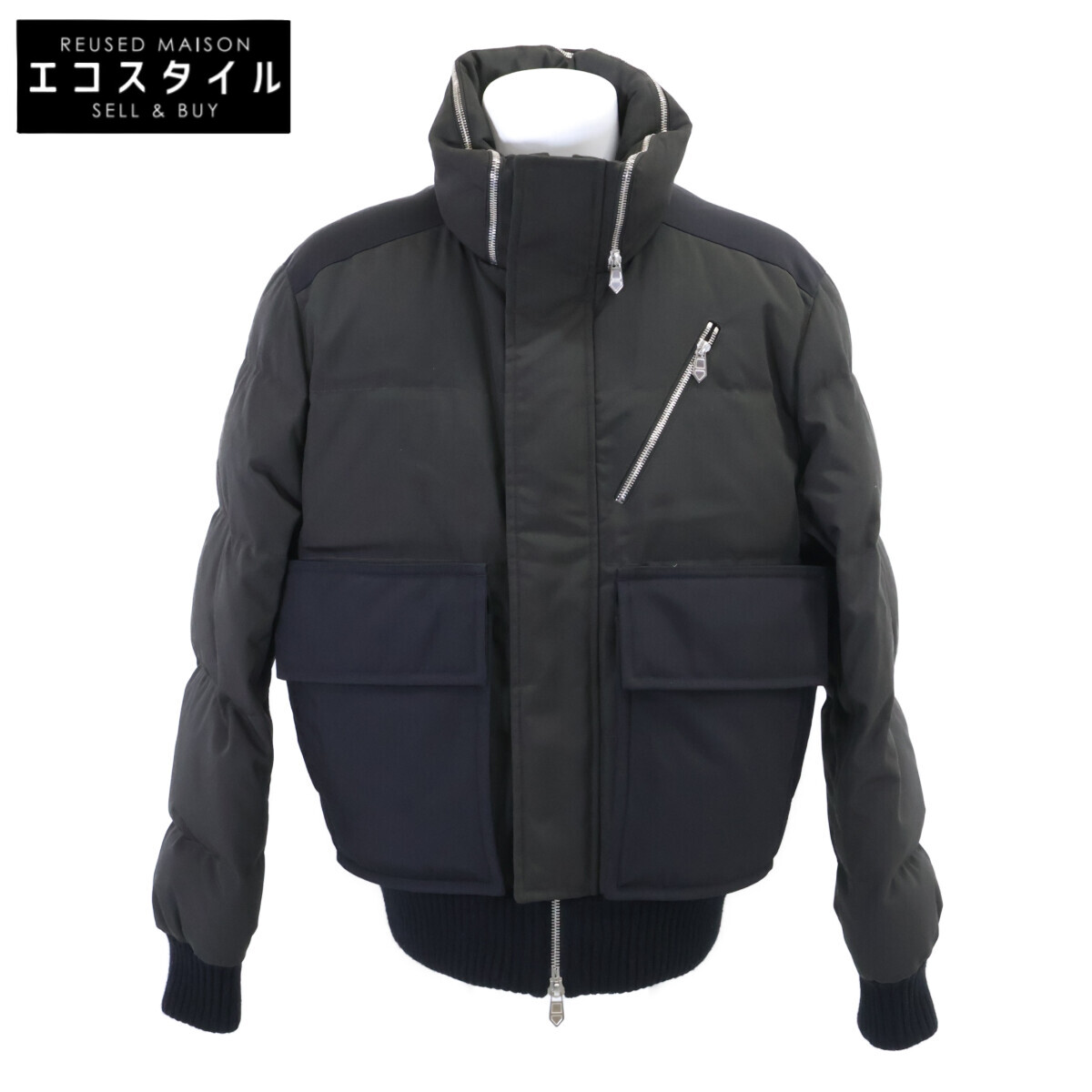 HERMES エルメス 新品負けず劣らず 国内定め事 462790HI 24AW レクト ヴェルソ パファーコート 落ちこむ上衣 上衣   50 カーキx黒いこと メンズ 【中古】