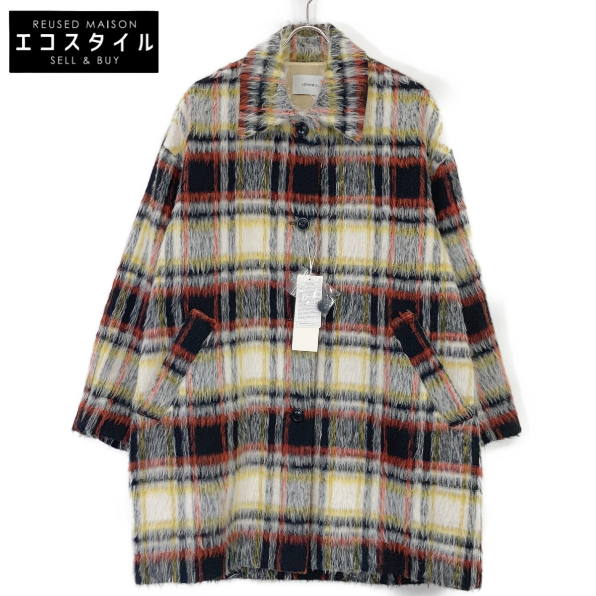 JOHNBULL ジョンブル AH131 黒いこと シャギーチェックコート 厚地の外套   F 黒いこと×マルチ色合い レディース 【中古】