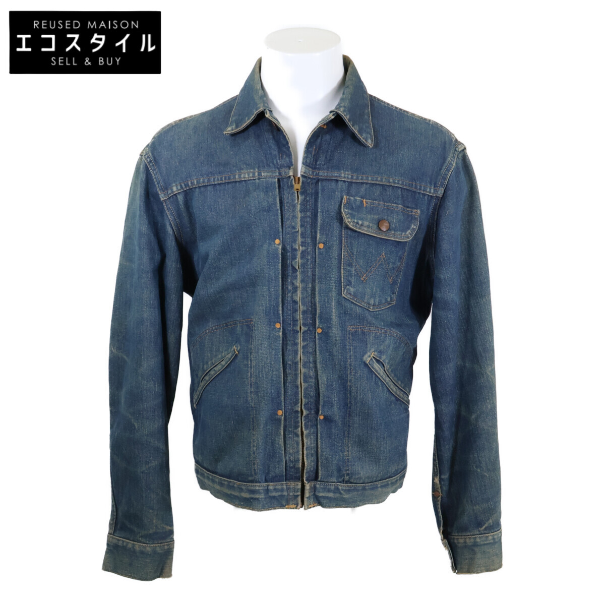 Wrangler ラングラー 11MJZ 60s 縦呼びりん SCOVILL GRIPPER ZIPPER ジーンズ上衣 40 青み メンズ 【中古】