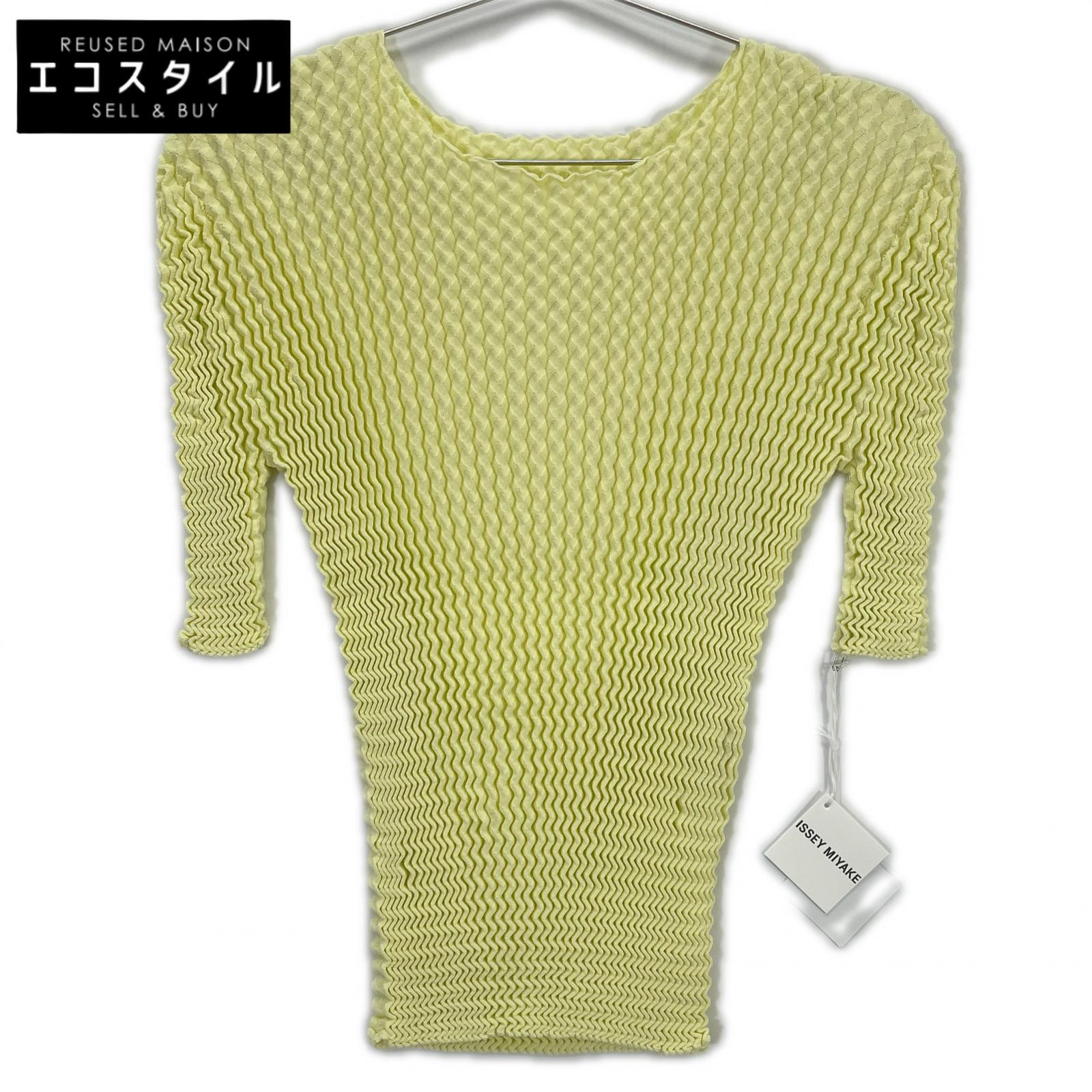 ISSEY MIYAKE イッセイミヤケ 25SS IM51-KN774 SPONGY 筋目 編み物 カットソー トップス   2 黄色 レディース 【中古】