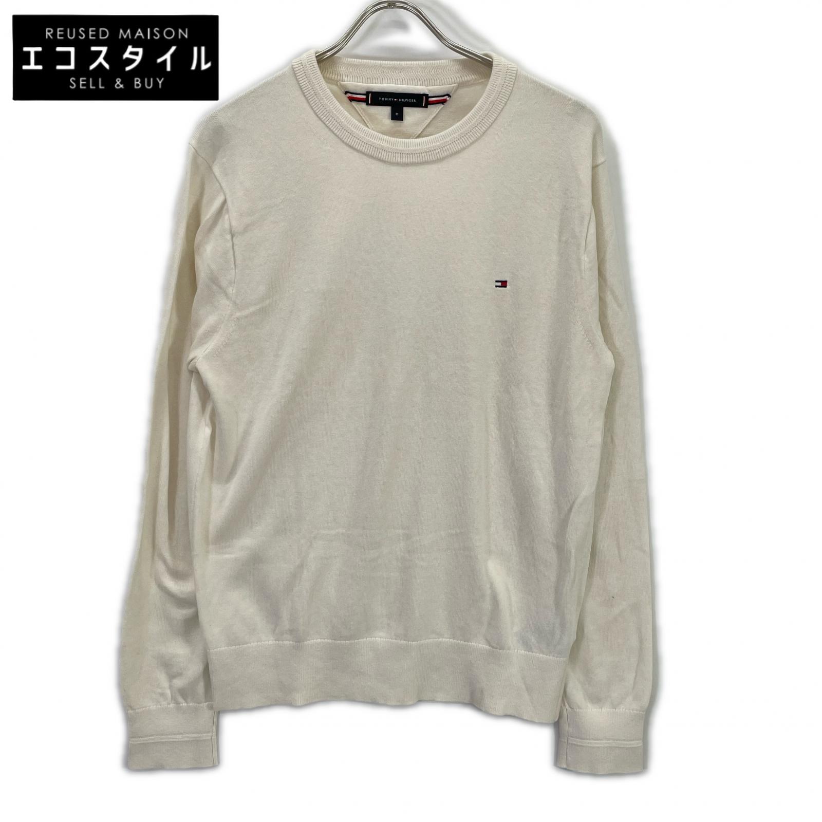TOMMY HILFIGER トミーヒルフィガー MW40198 コットンシルクカシミヤ クルーネックセーター トップス   M 白いこと メンズ 【中古】
