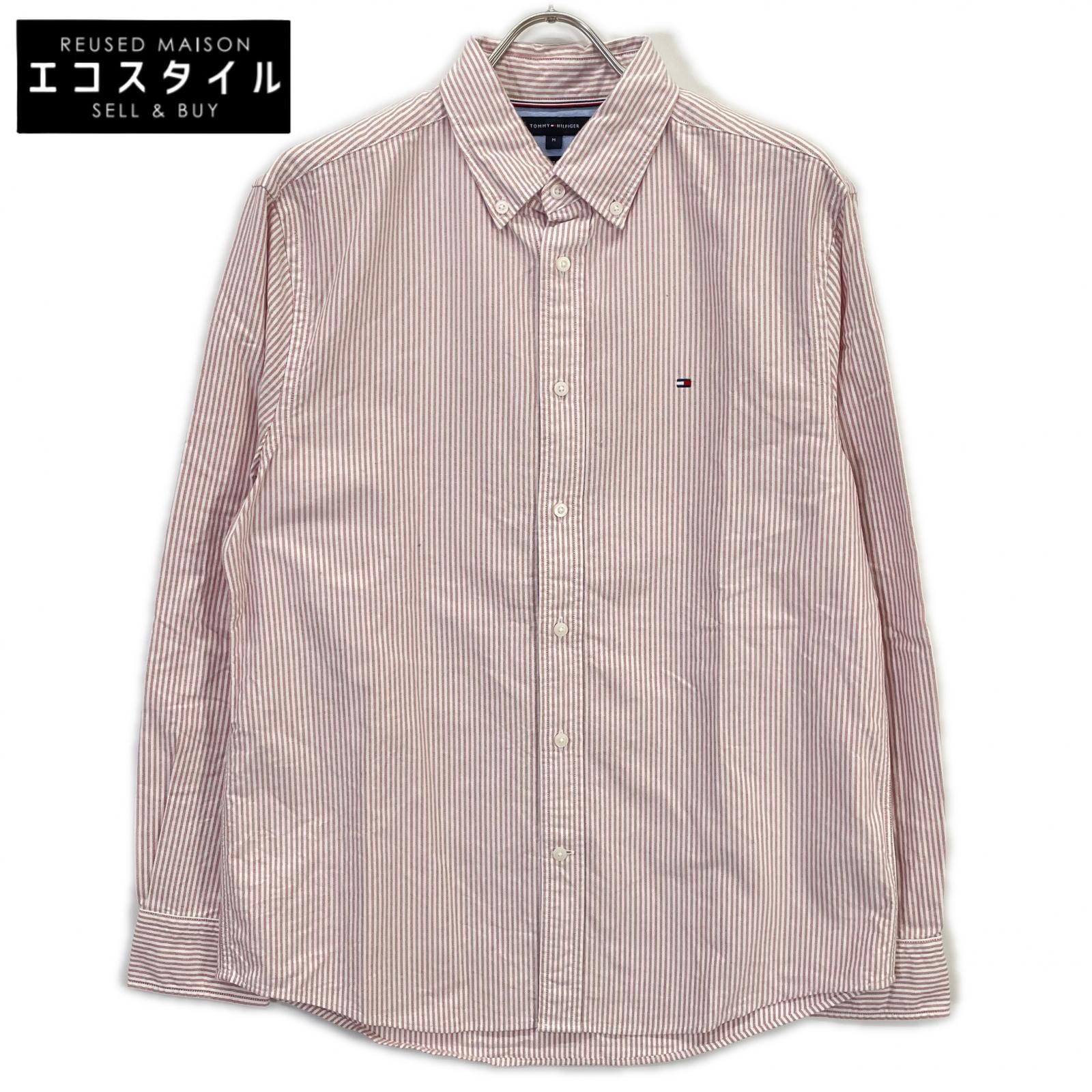 TOMMY HILFIGER トミーヒルフィガー MW41249 25年 ヘリテージオックスフォードストライプシャツ トップス   M サクラ色×白いこと メンズ 【中古】
