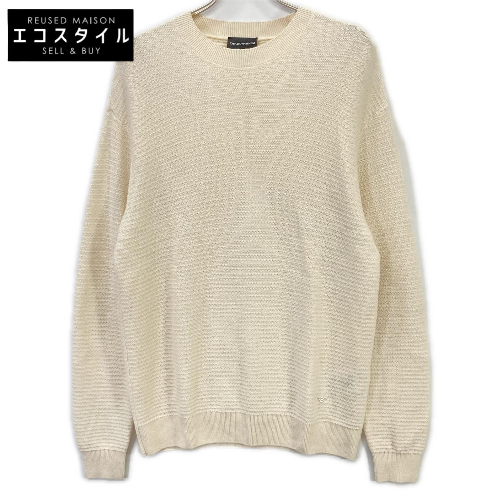 EMPORIO ARMANI エンポリオアルマーニ ｱｲﾎﾞﾘｰ ｳｰﾙ100 ｾｰﾀｰ トップス S アイボリー メンズ 【中古】