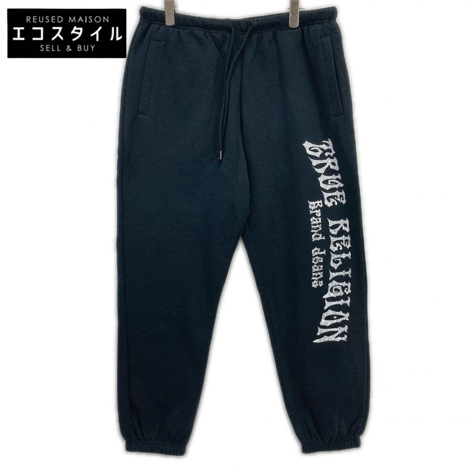 TRUE RELIGION トゥルーレリジョン ﾌﾞﾗｯｸ ﾛｺﾞﾃﾞｻﾞｲﾝ ｽｳｪｯﾄﾊﾟﾝﾂ ボトムス M 黒いこと メンズ 【中古】 メンズファッション-ズボン・パンツ