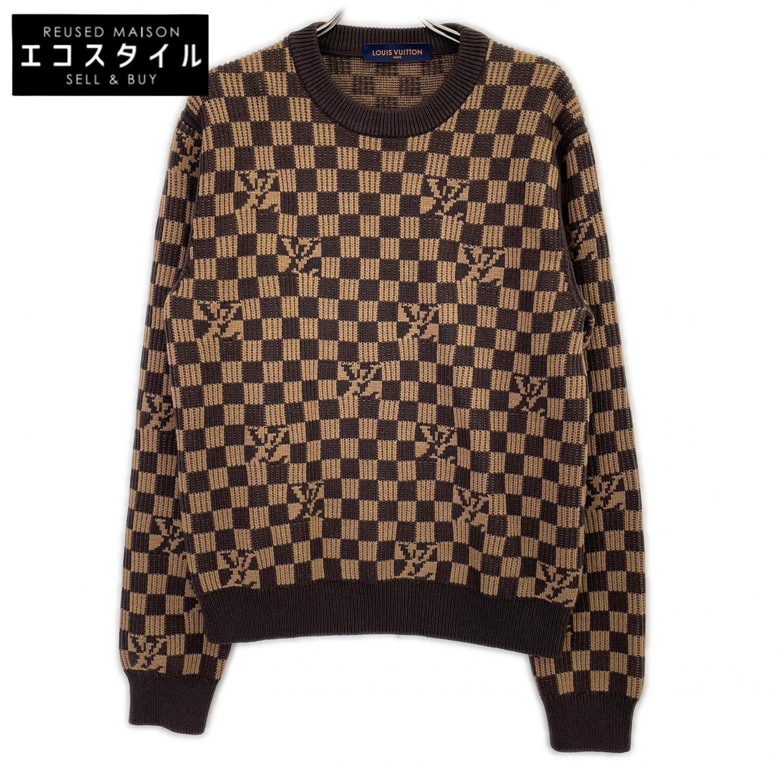 LOUIS VUITTON ルイヴィトン HLN77W2LL ダミエジャガードモチーフニット トップス   M 赤銅色 メンズ 【中古】