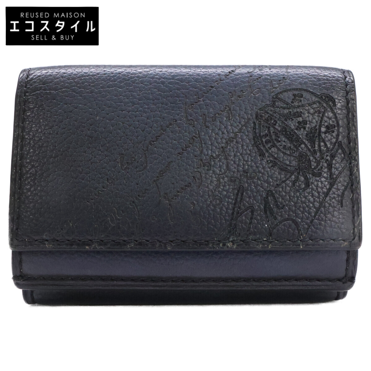 berluti ベルルッティ アカジュー スクリットレザー コンパクトウォレット 三つ折り財布（小銭入れあり） インディゴデニム メンズ 【中古】