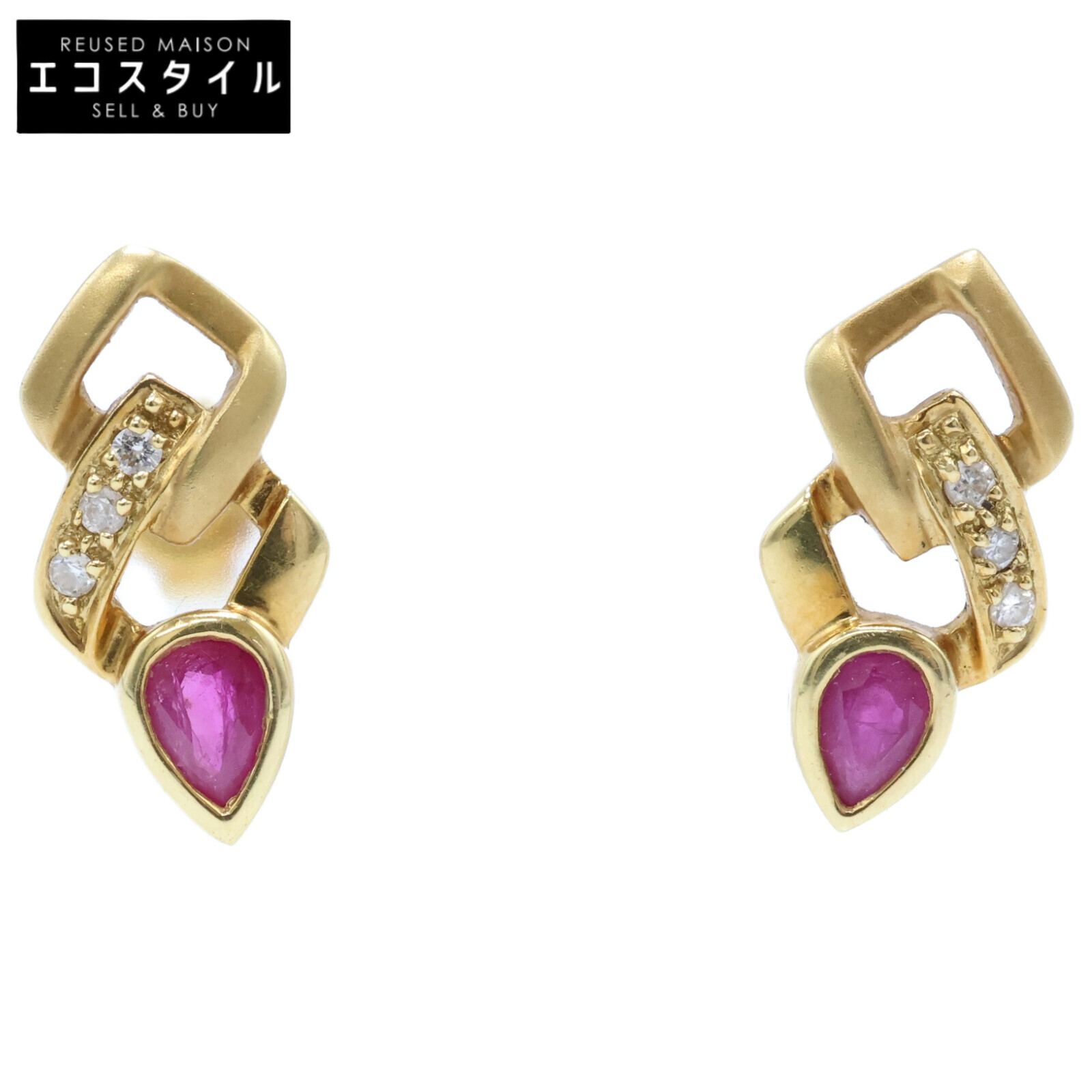 JEWELRY MAKI ジュエリーマキ K18 R0.27 D0.04 ルビー＆ダイヤモンド 両耳 ピアス イエローゴールド レディース 【中古】