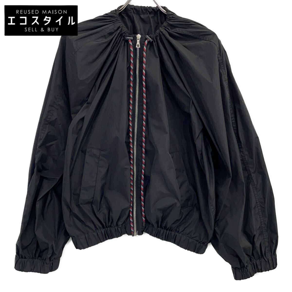 DRIES VAN NOTEN ドリスヴァンノッテン 黒いこと ナイロン ドローコード ギャザー衣袂 ジップブルゾン 上衣   SMALL 黒いこと メンズ 【中古】