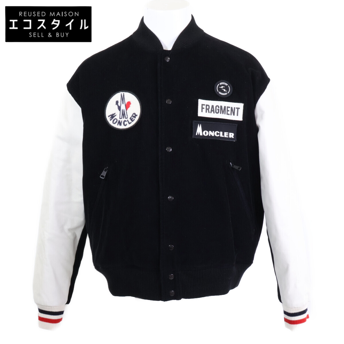 MONCLER モンクレール ×フラグメント SVEN スタジアムジャンパー スタジャン ダウンジャケット ジャケット 3 ブラック×ホワイト メンズ 【中古】