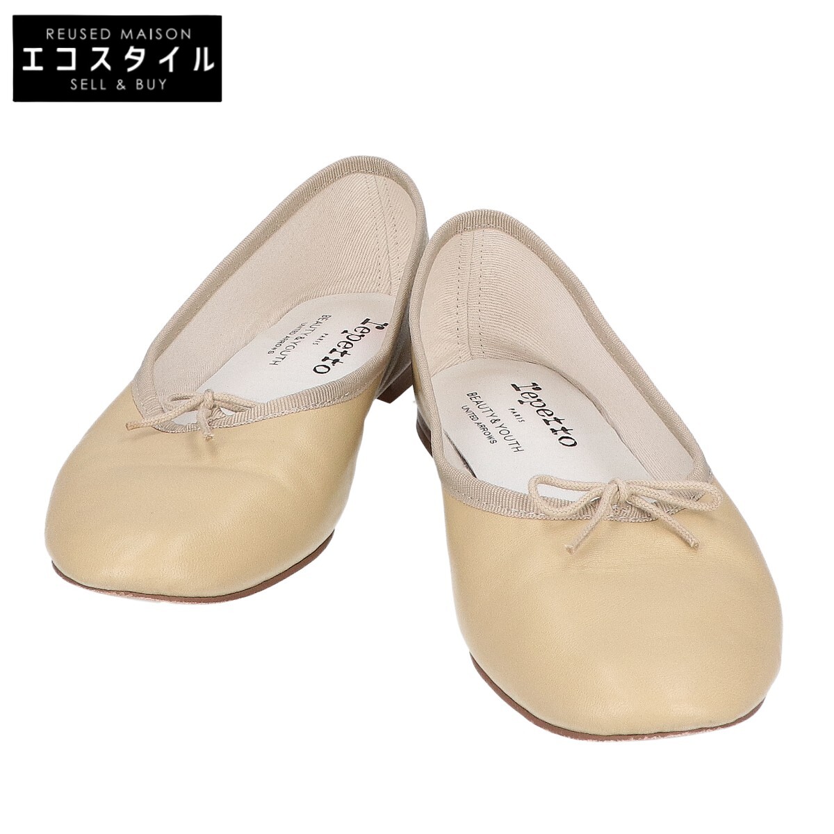 Repetto レペット ﾕﾅｲﾃｯﾄﾞｱﾛｰｽﾞ別注 ﾗｲﾄｸﾞﾘｰﾝ ｶﾐｰﾕ ﾚｻﾞｰ ﾊﾞﾚｴｼｭｰｽﾞ シューズ 38 ベージュ レディース 【中古】
