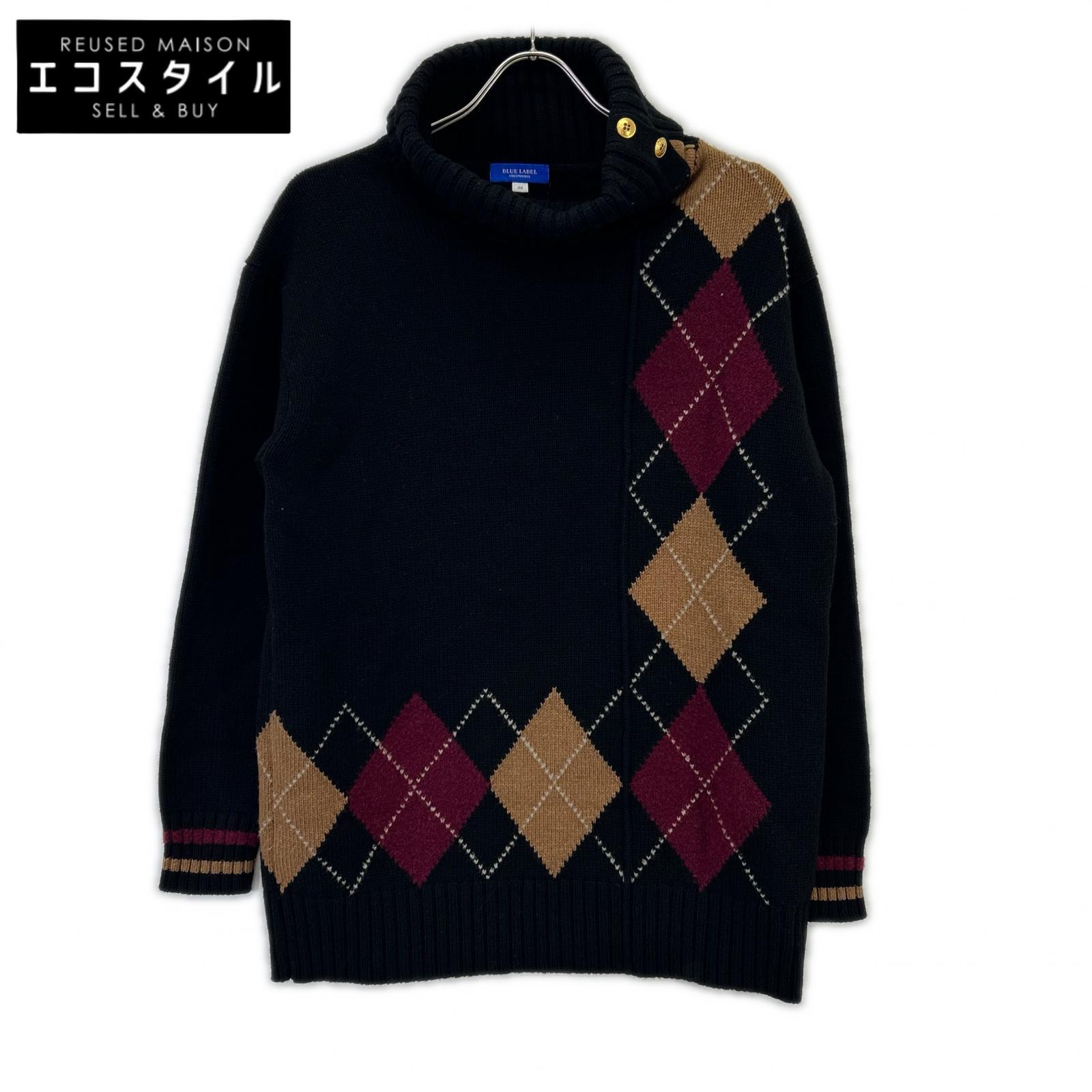 BLUE LABEL CRESTBRIDGE ブルーレーベルクレストブリッジ ﾌﾞﾗｯｸ ﾋﾞｯｸﾞｱｰｶﾞｲﾙﾌﾟﾙｵｰﾊﾞｰﾆｯﾄ トップス 38 ネイビー レディース 【中古】