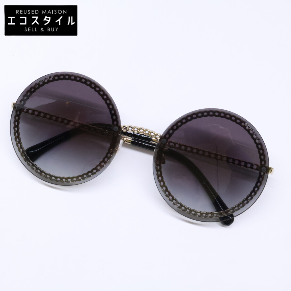 CHANEL シャネル 4245 c.125/S6 チェーンデザイン ラウンド サングラス 58□18 135 ゴールド/ブラック レディース 【中古】