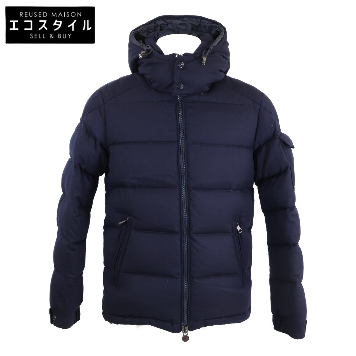 MONCLER モンクレール MONTGENEVRE モンジュネーブル ウール フード付ダウンジャケット 1 ネイビー メンズ 【中古】
