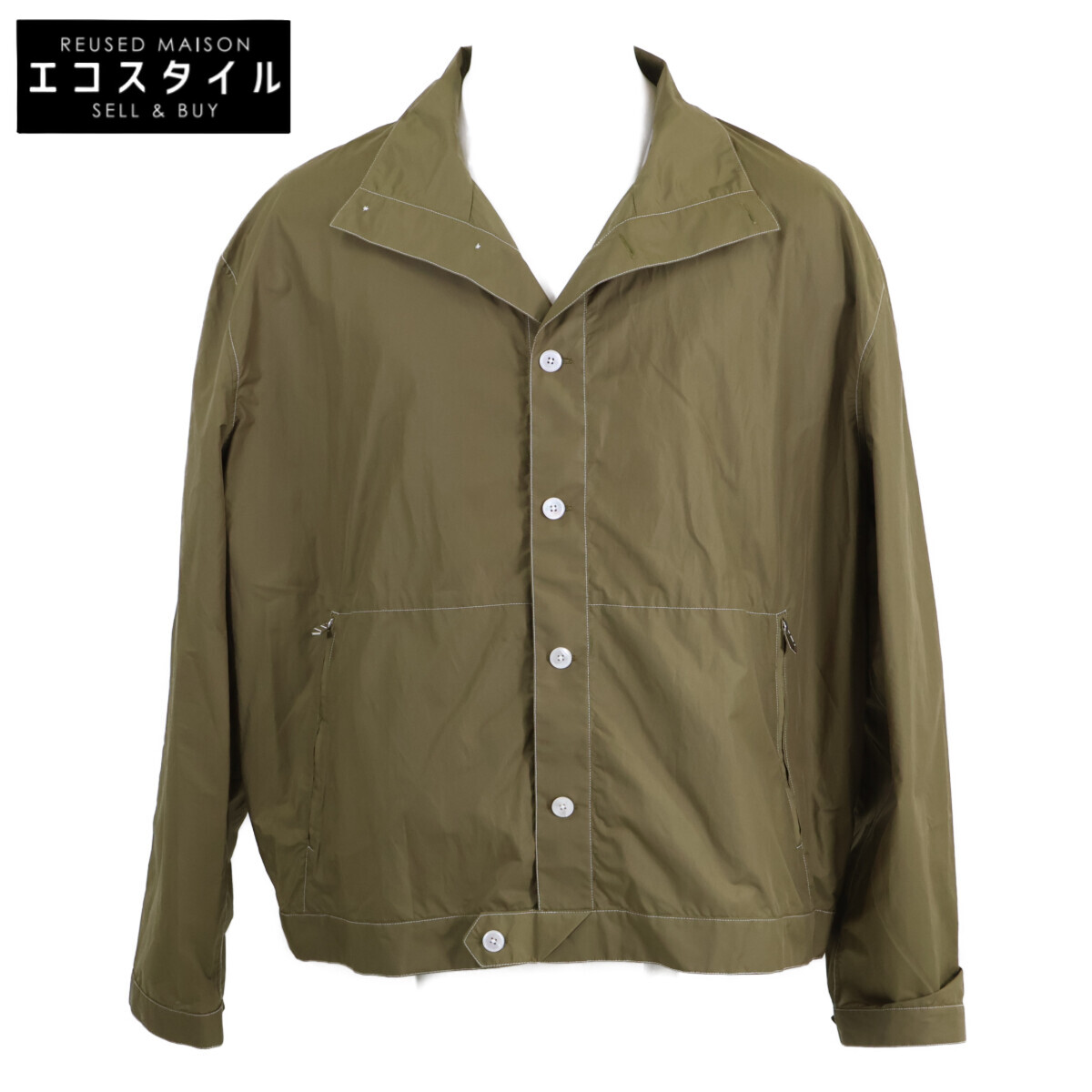 HERMES エルメス 【美品/国内置き目】H556100H4 綿織物ナイロン 照明ランプ色合い プルオーバー上衣 上衣 42 カーキ メンズ 【中古】