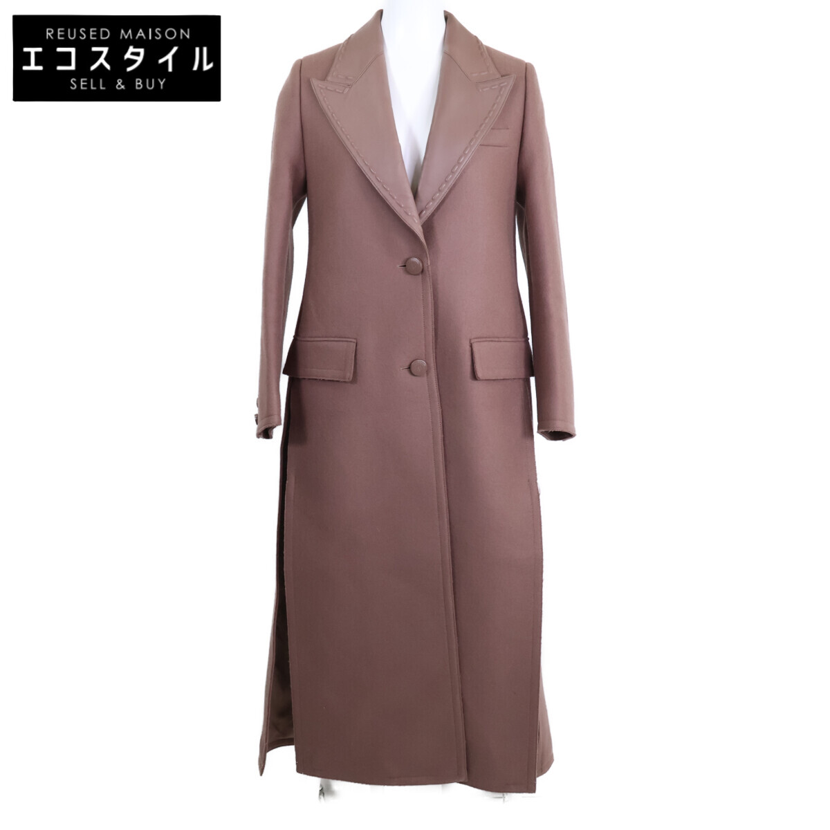 FENDI フェンディ 【美品/国内正規/21AW】FF8817AHL2 ラムレザートリム ウールフェルト チェスター コート 36 ブラウン レディース 【中古】