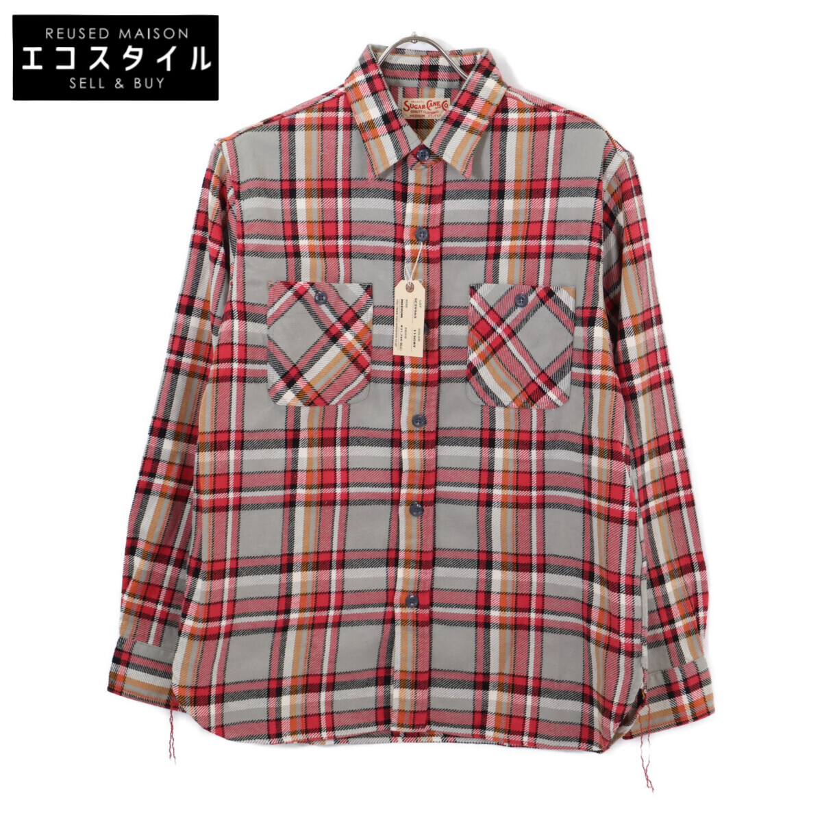 SUGAR CANE シュガーケーン 【新品負けず劣らず】SC29565 TWILL CHECK WORKSHIRT ツイルチェック 細工物プルオーバー トップス M 薄墨色/赤いこと メンズ 【中古】