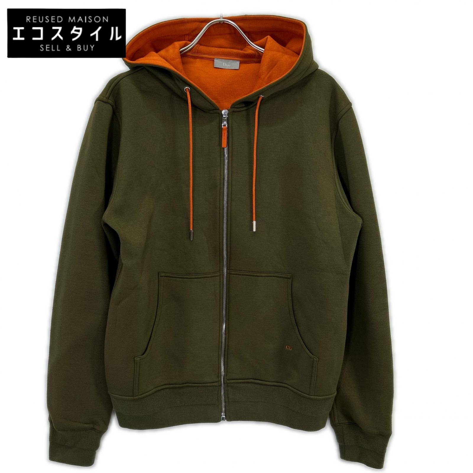 Dior HOMME ディオールオム 663J206Y0413 カーキ×オレンジ色 ジップアップスウェットパーカー トップス   M カーキ／オレンジ色 メンズ 【中古】