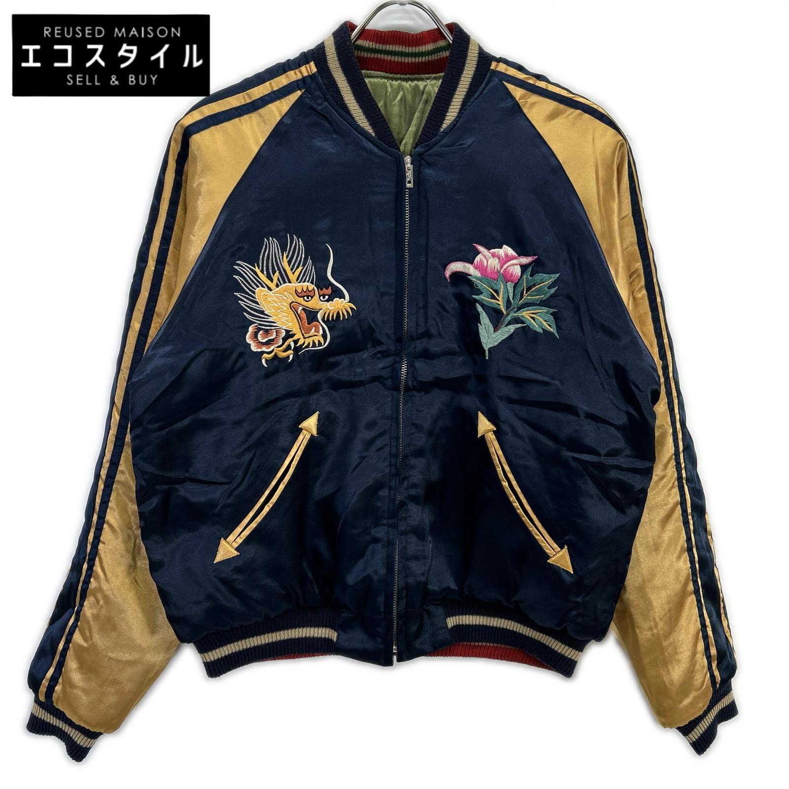 TAILOR TOYO 仕立て屋オリエント TT10931 繻子×繻子キルト クジャク×チュインガム軍用地図 スカジャン 上衣   M 米国海軍 メンズ 【中古】
