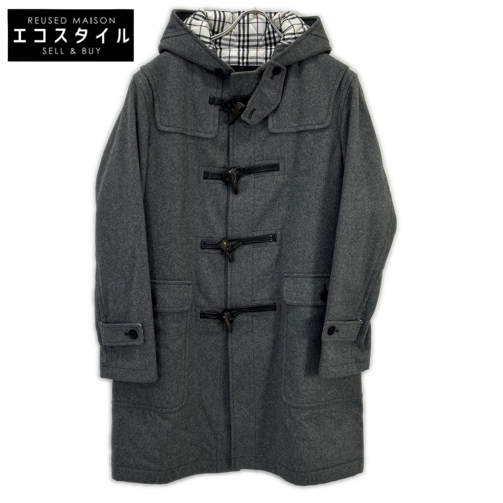 BURBERRY BLACK LABEL バーバリーブラックレーベル ｸﾞﾚｰ BMC75-306-04 ｶｼﾐﾔｳｰﾙ ﾌｰﾄﾞ付 ﾀﾞｯﾌﾙｺｰﾄ コート M グレー メンズ 【中古】