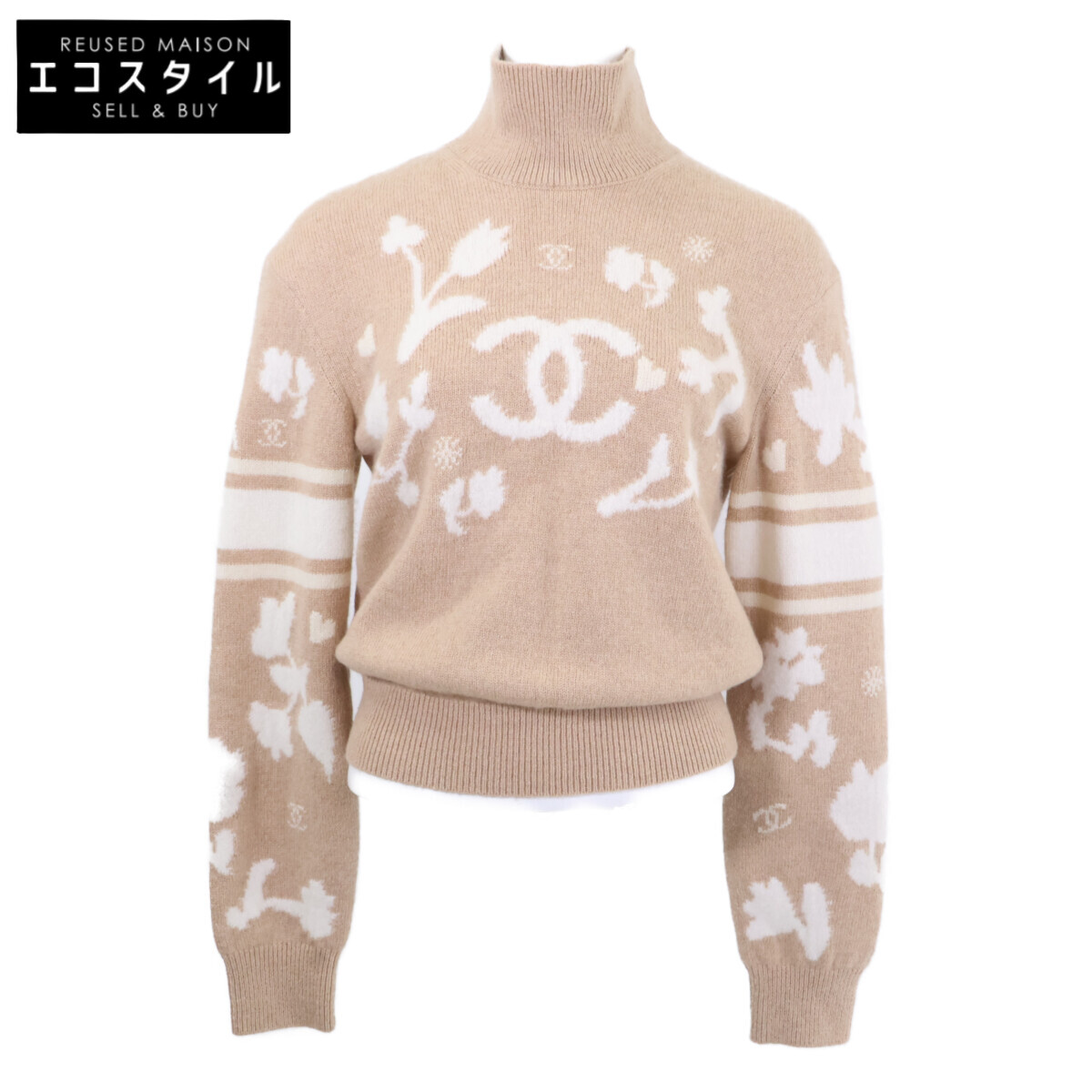 CHANEL シャネル 【国内置き目】P77809K11226 ココマーク ハイネック 編み物スウェーター/ トップス 36 ベージュ/白いこと レディース 【中古】