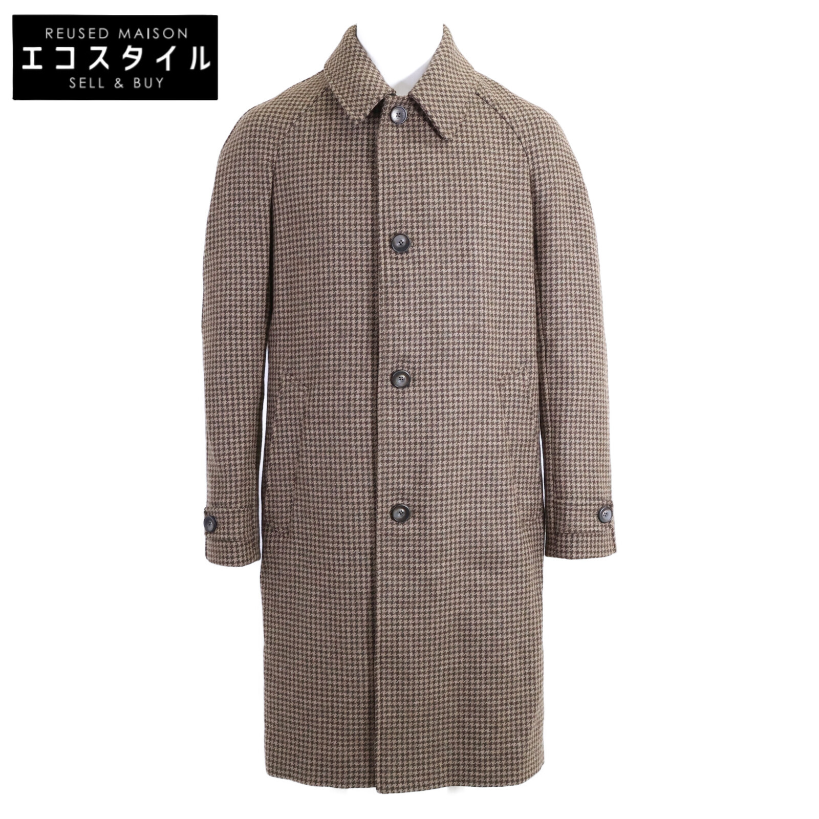 HERNO ヘルノ 新品同様 国内正規 25年製 CA000210U-33460-7780 ハウンドトゥース ステンカラー コート 46 ブラウン メンズ 【中古】