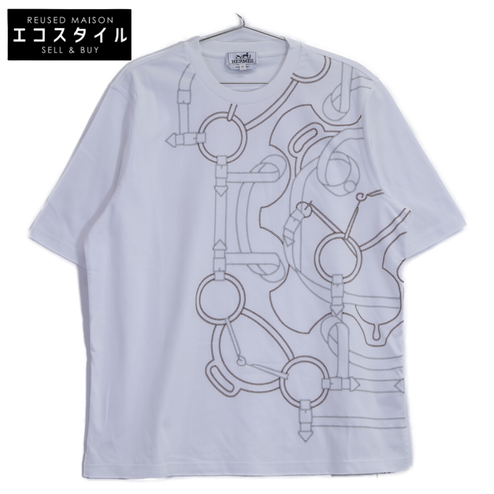 HERMES エルメス 新品負けず劣らず 国内定め事 前垂れ・お人形さん・モザイック Ｔシャツ トップス   M 白いこと メンズ 【中古】
