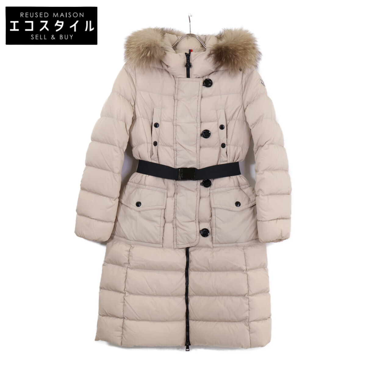 MONCLER モンク線路 A20934982025 GENEVRIETTE 胴締め/毛皮付 フーディダウン 厚地の外套 00 ベージュ レディース 【中古】