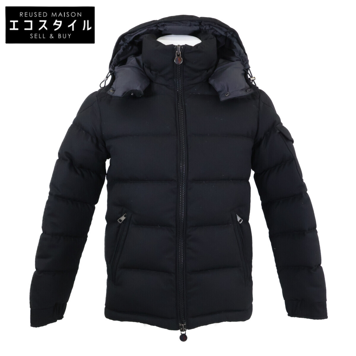 MONCLER モンク軌跡 MONTGENEVRE モンジュネーブル 羊毛 ボンネット付落ち込む上衣 0 黒いこと メンズ 【中古】