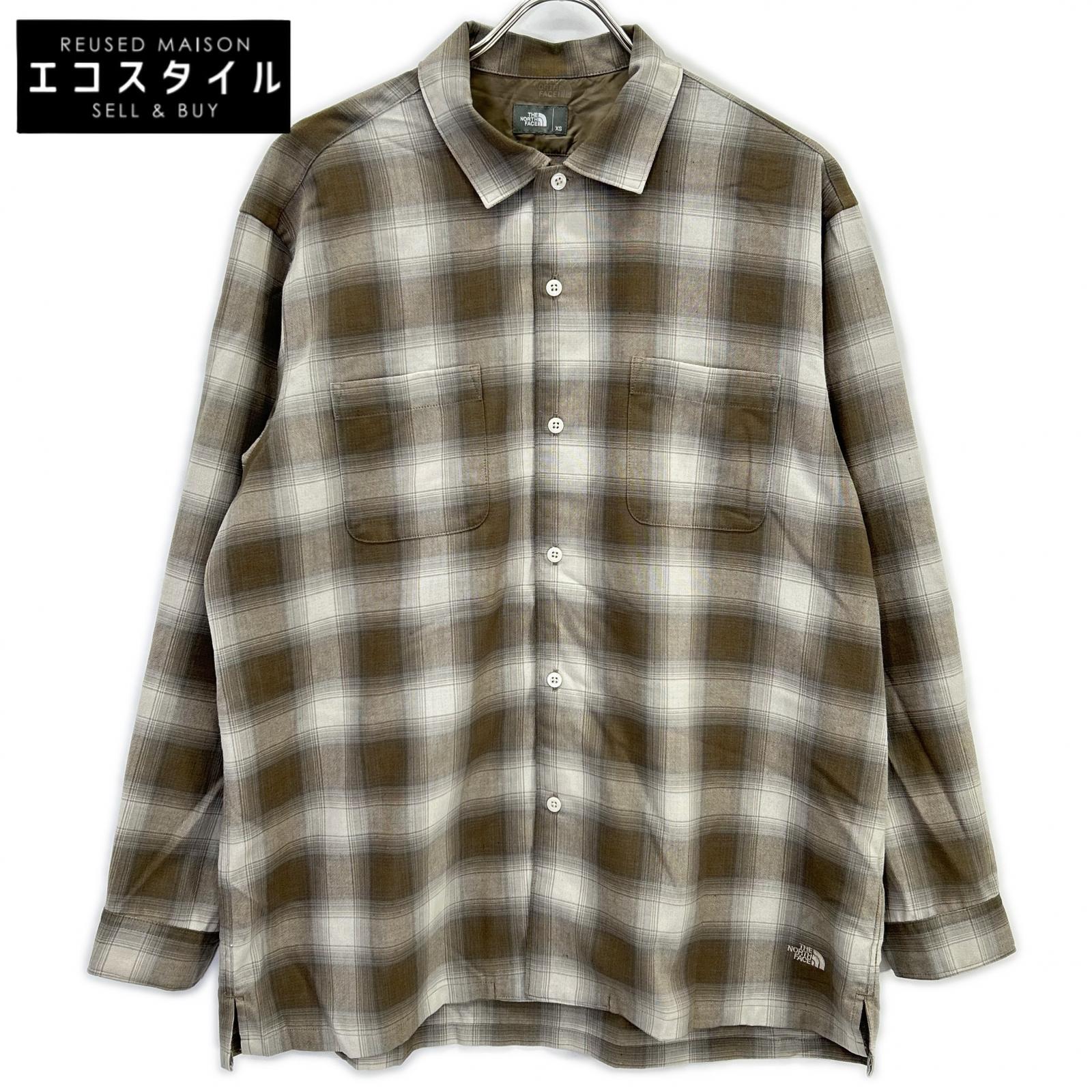 THE NORTH FACE 北の方人間の顔 NR62460 ロングスリーブウーリーチェックシャツ 長袖ティーシャツ トップス   XS ベージュオンブレーチェック レディース 【中古】