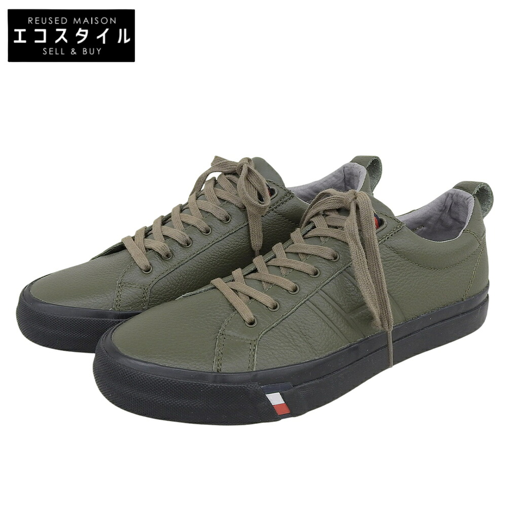 TOMMY HILFIGER トミーヒルフィガー 美品 なめし革 ローカットスニーカー シューズ メンズ カーキ 25珊 FM0FM02373 シューズ   40(EU) カーキ メンズ 【中古】
