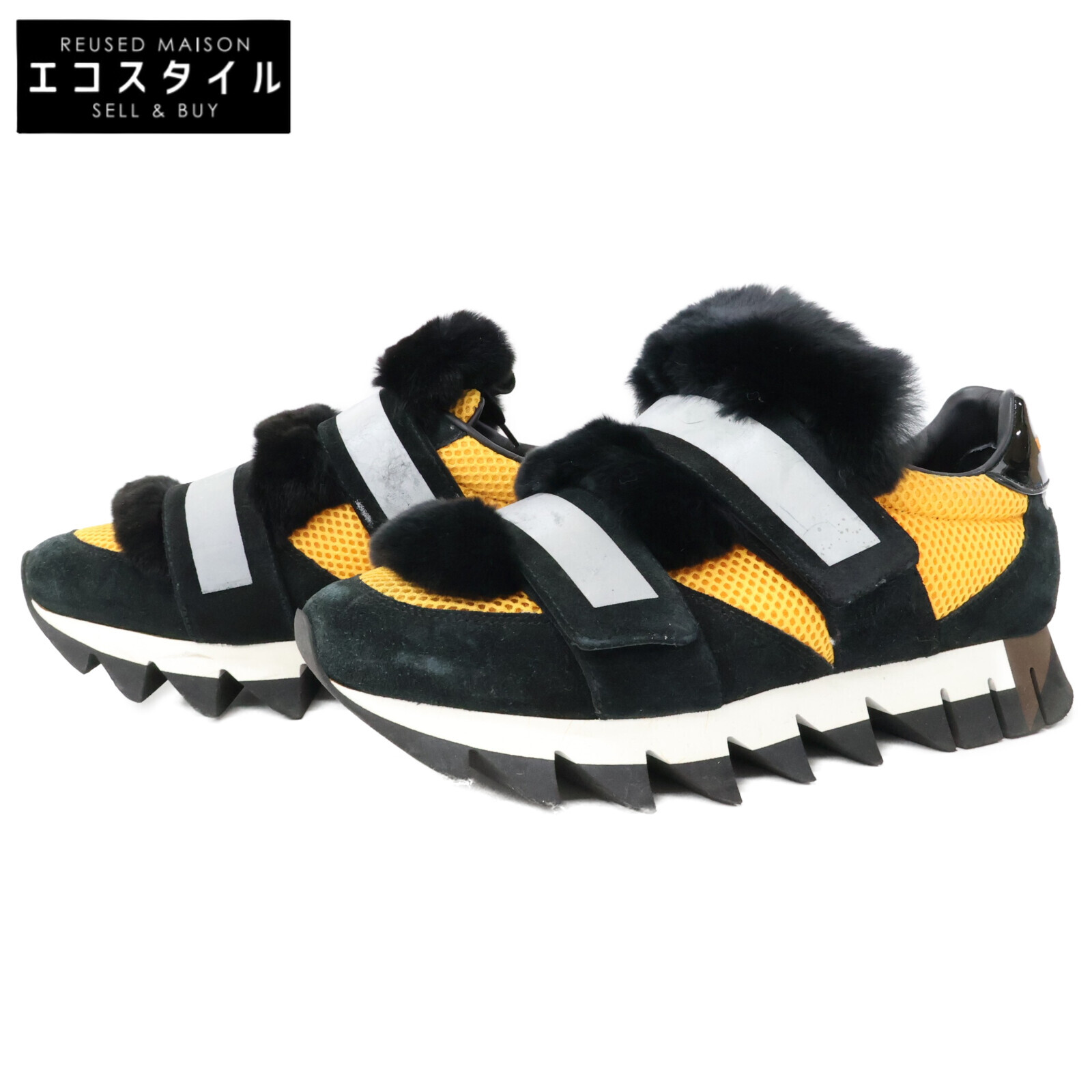 DOLCE\u0026GABBANA ドルチェアンドガッバーナ 黒いこと×オレンジ色 カプリ ラビットファー スニーカー シューズ   黒いこと×オレンジ色 メンズ 【中古】