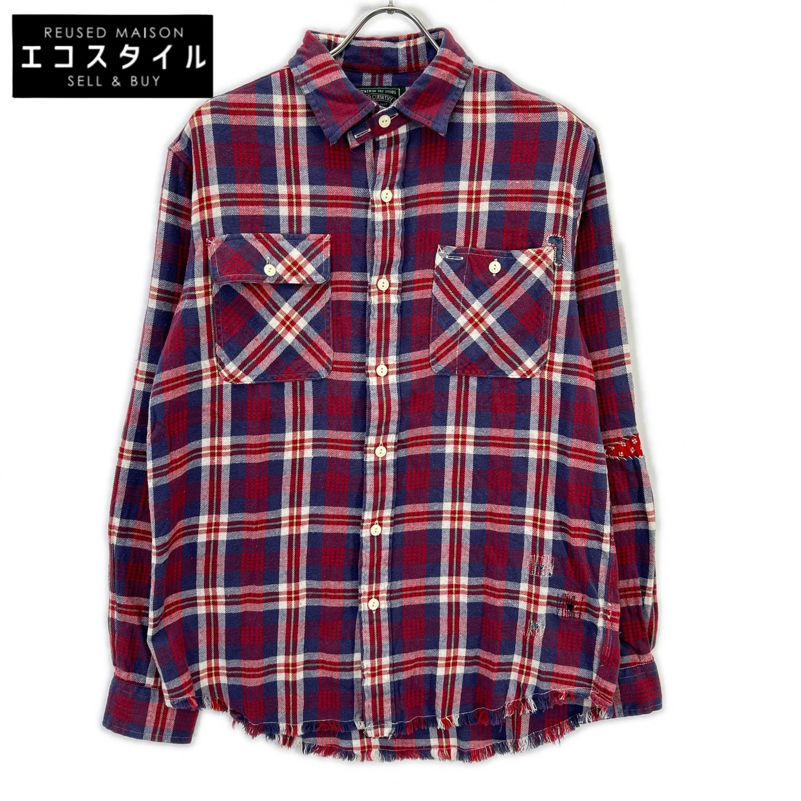 POLO COUNTRY ポロカントリー ﾈｲﾋﾞｰ×ﾚｯﾄﾞ ｸﾗｼｯｸﾌｨｯﾄ Plaid Twill ﾜｰｸｼｬﾂ トップス M ネイビー メンズ 【中古】