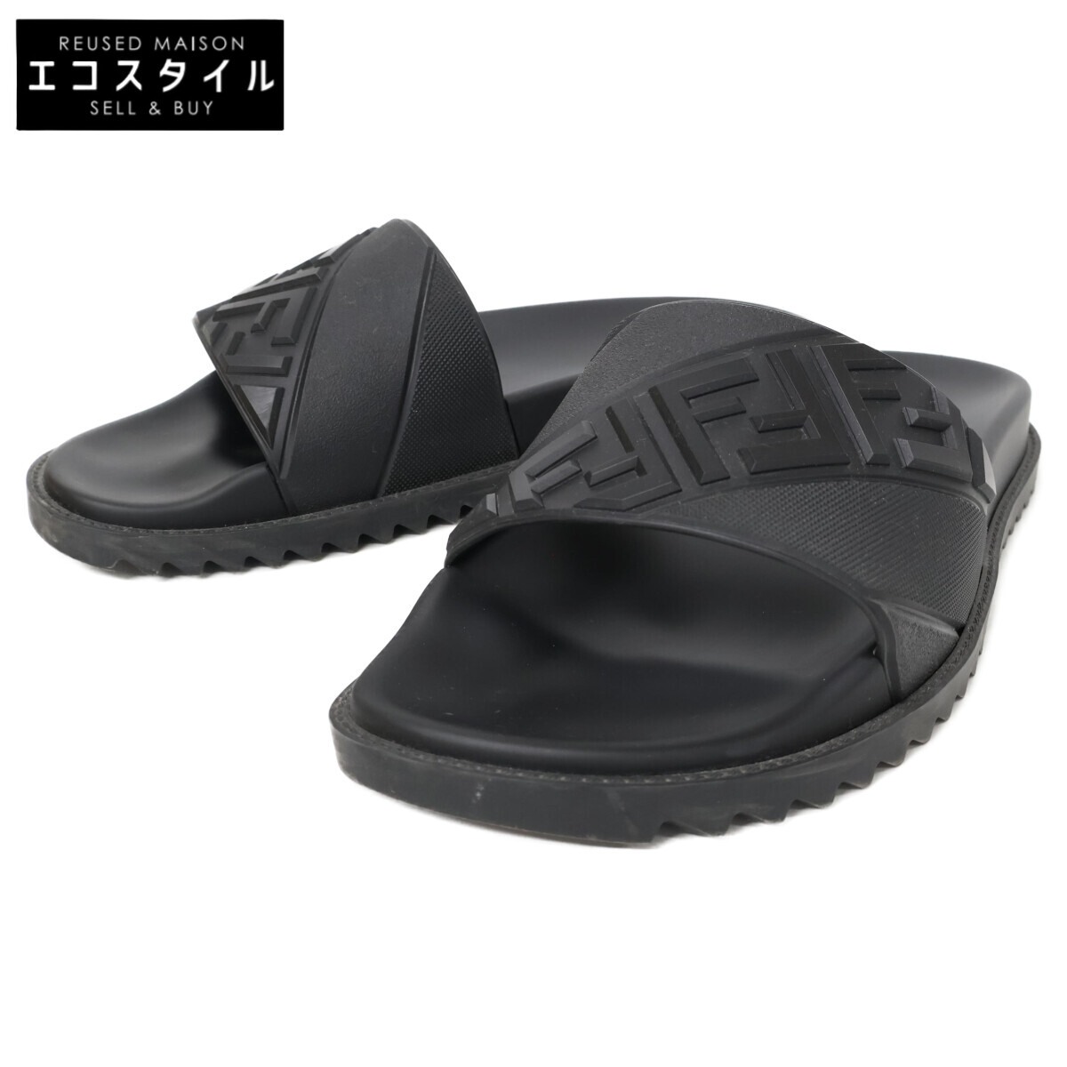 FENDI フェンディ 7X1377 ラバーサンダル シューズ 8 ブラック メンズ 【中古】
