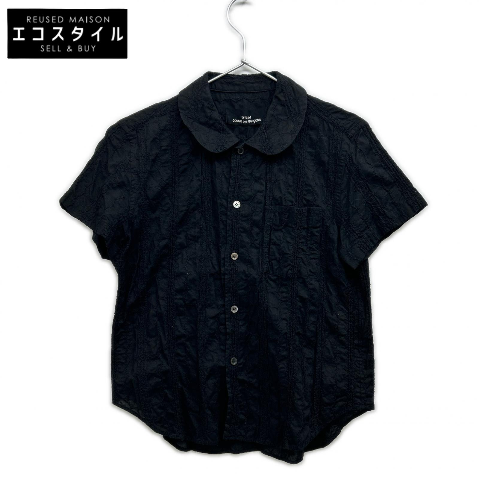 tricotCOMMEdesGARCONS トリココムデギャルソン 07年 TA-B065 ブラック 丸襟 半袖シャツ トップス ブラック レディース 【中古】