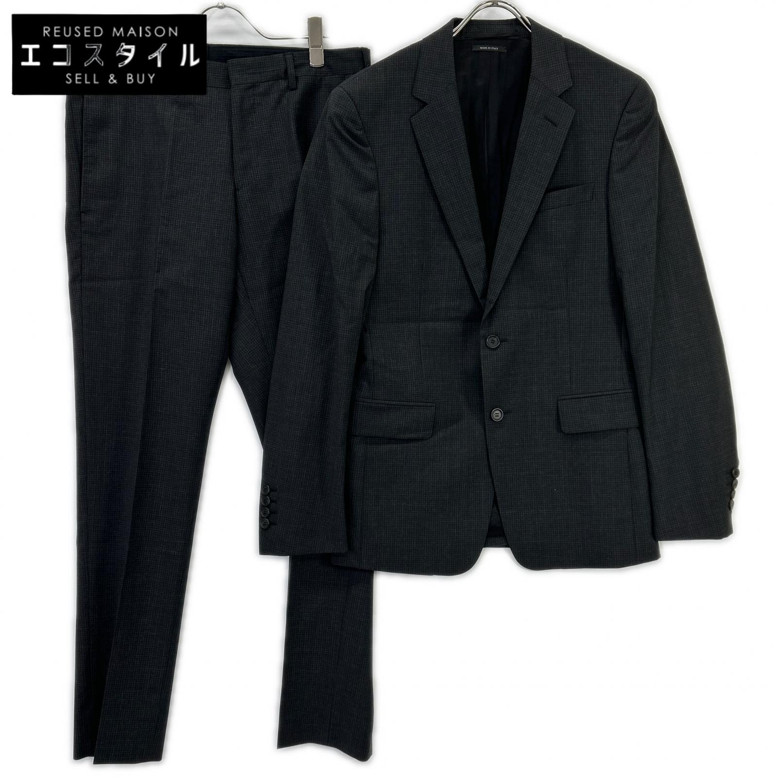 PRADA プラダ 32 035604 ﾀﾞｰｸｸﾞﾚｰ 2Bﾃｰﾗｰﾄﾞｼﾞｬｹｯﾄ ｽﾄﾚｰﾄﾊﾟﾝﾂ スーツ セットアップ 46R　股下78cm ダークグレー チェック メンズ 【中古】