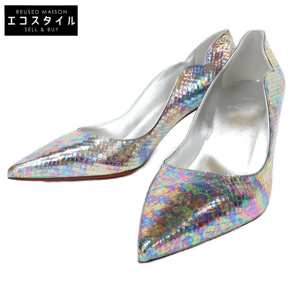 Christian Louboutin クリスチャンルブタン 【美品】ホットチック メタリック ポインテッドトゥ パンプス シューズ 37 シルバー/マルチカラー レディース 【中古】