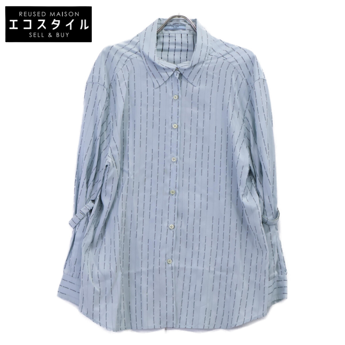PRADA プラダ P424C S181 ロゴタイプ縞模様 トップ トップス   36 点火装置青色 レディース 【中古】