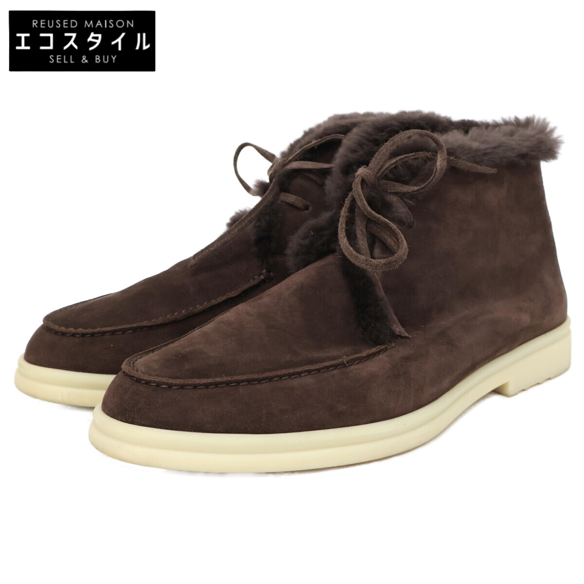 Loro Piana ロロピアーナ 【美品】ムートンレザー ボア チャッカブーツ シューズ 43 ダークブラウン メンズ 【中古】