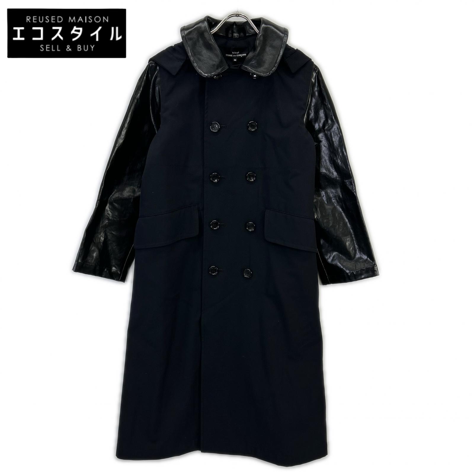 tricotCOMMEdesGARCONS トリココムデギャルソン 19年 TE-C002 黒いこと なめし革 うつり変わり 厚地の外套 厚地の外套   M 米国海軍 レディース 【中古】