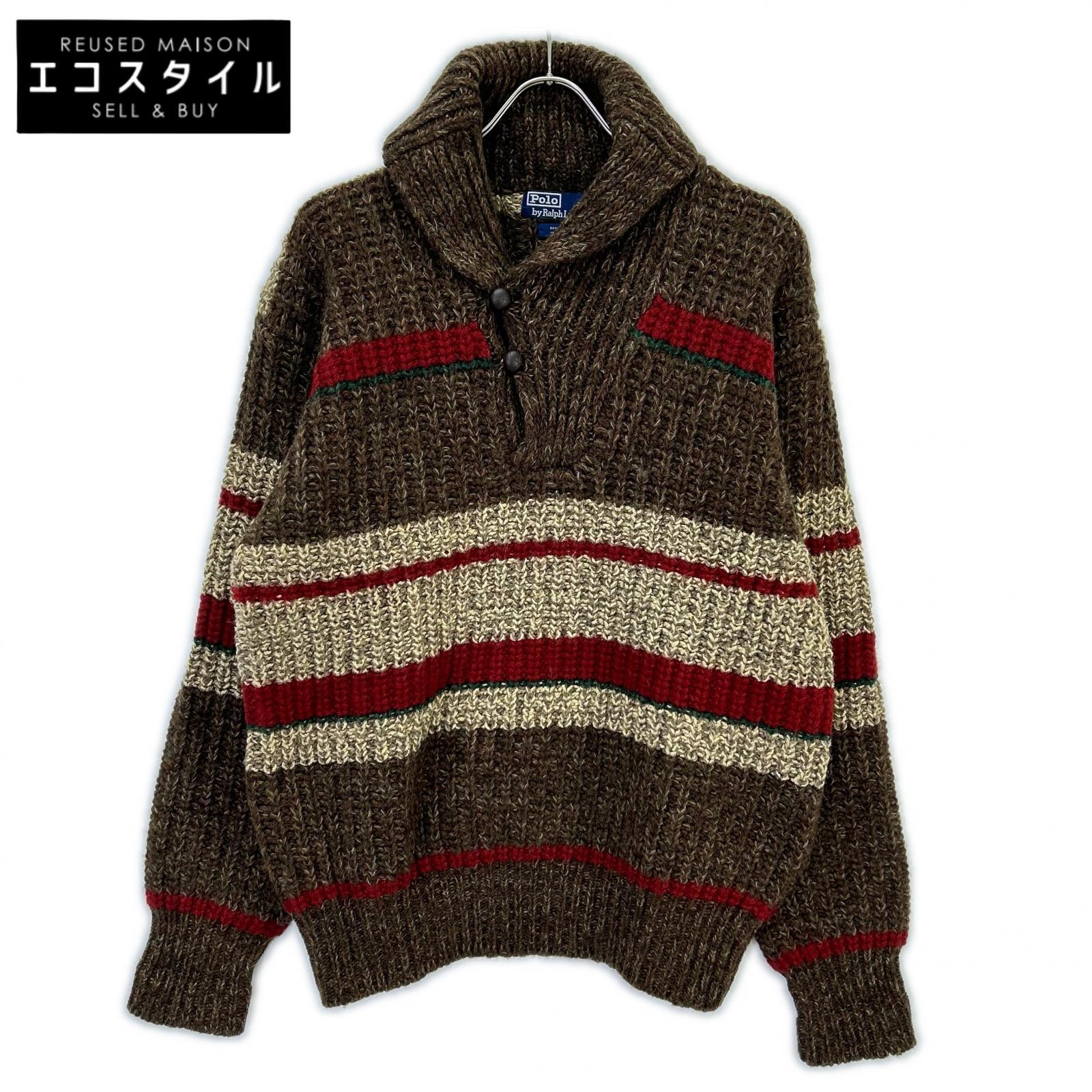 POLO RALPH LAUREN ポロ ラルフローレン 90s 赤銅色 羊毛 胡桃名取り草 肩かけ色合い 編み物 トップス   L 赤銅色 メンズ 【中古】