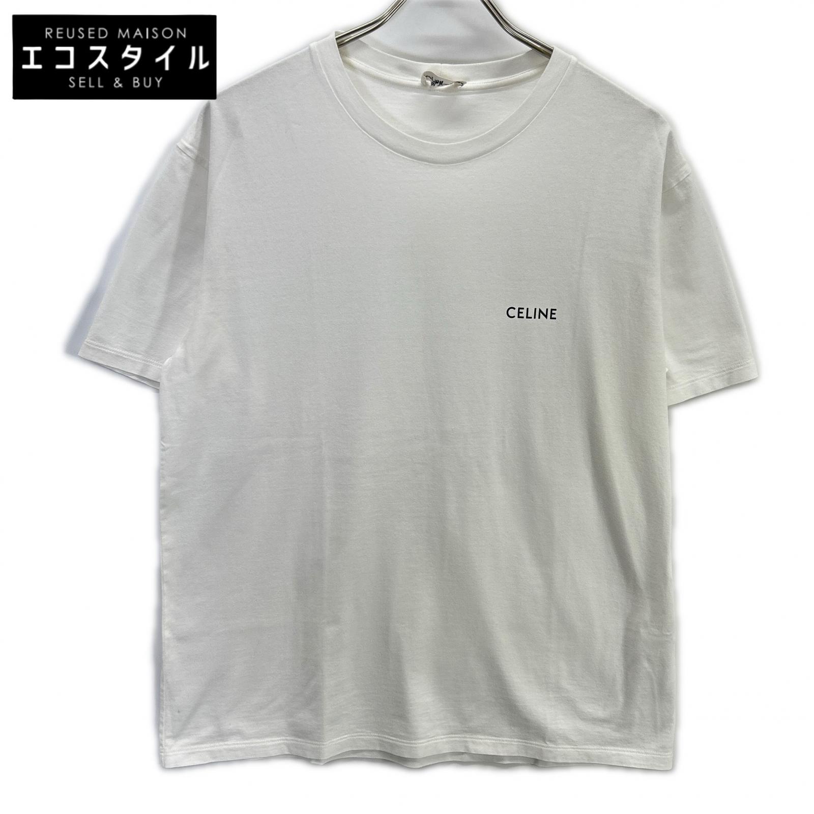 CELINE セリーヌ 2X43C671C ロゴタイプ 濫りがわしいティーシャツ トップス   S 白いこと メンズ 【中古】