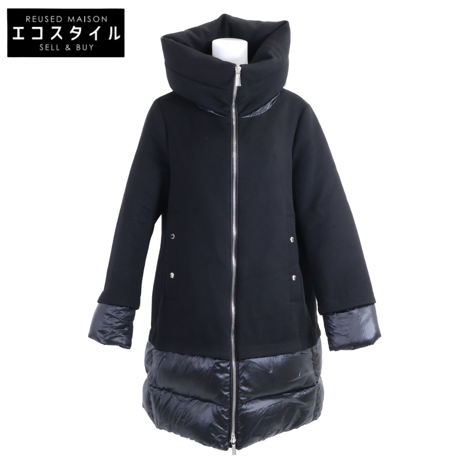 MOORER ムーレー 美品 SUNRISE-LER カシミール混羊毛 2布切れ 落ち込む 厚地の外套   42 黒いこと レディース 【中古】