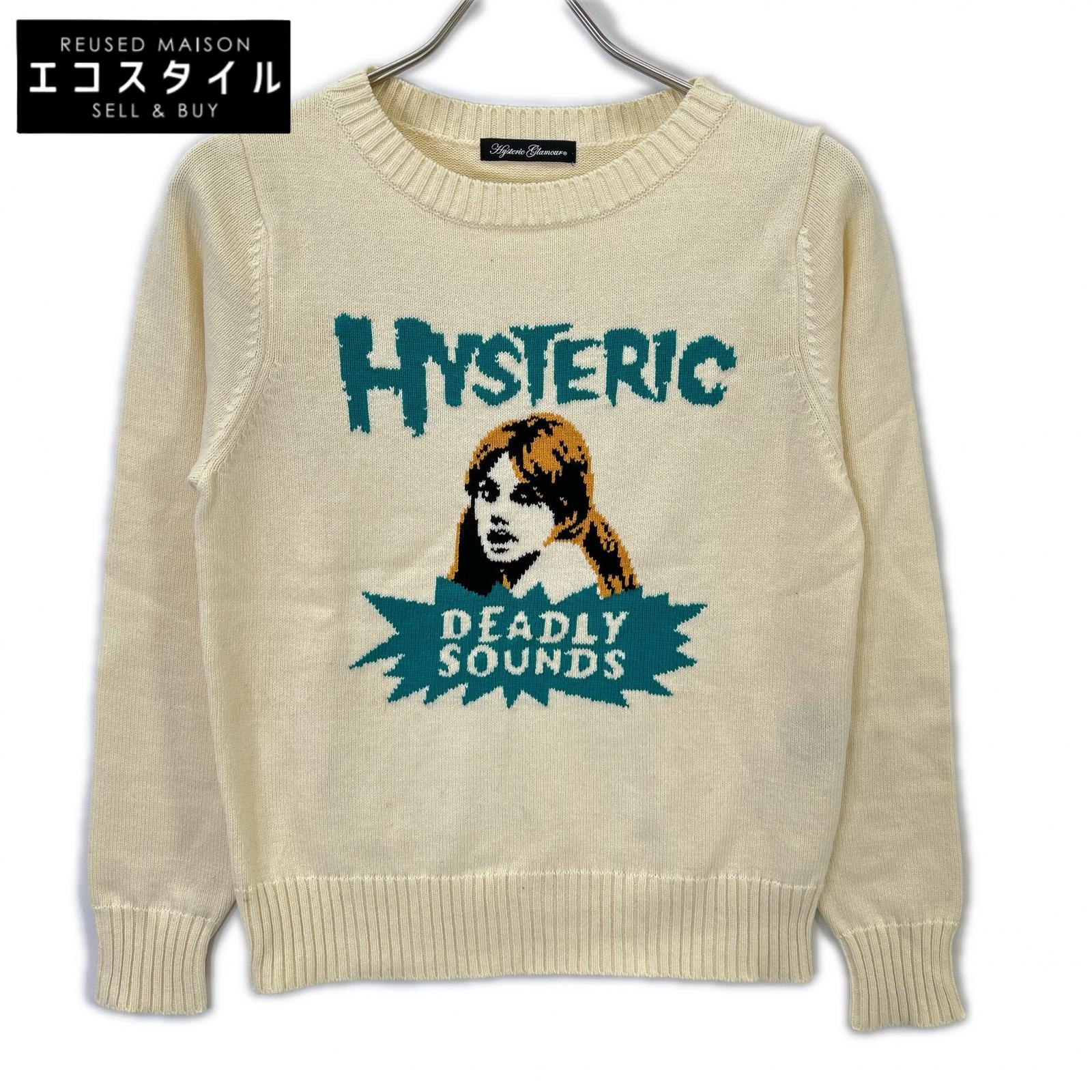 HYSTERIC GLAMOUR ヒステリックグラマー 0163NS24 象牙色 DEADLY SOUNDS 編込 ティーシャツ トップス   象牙色 レディース 【中古】