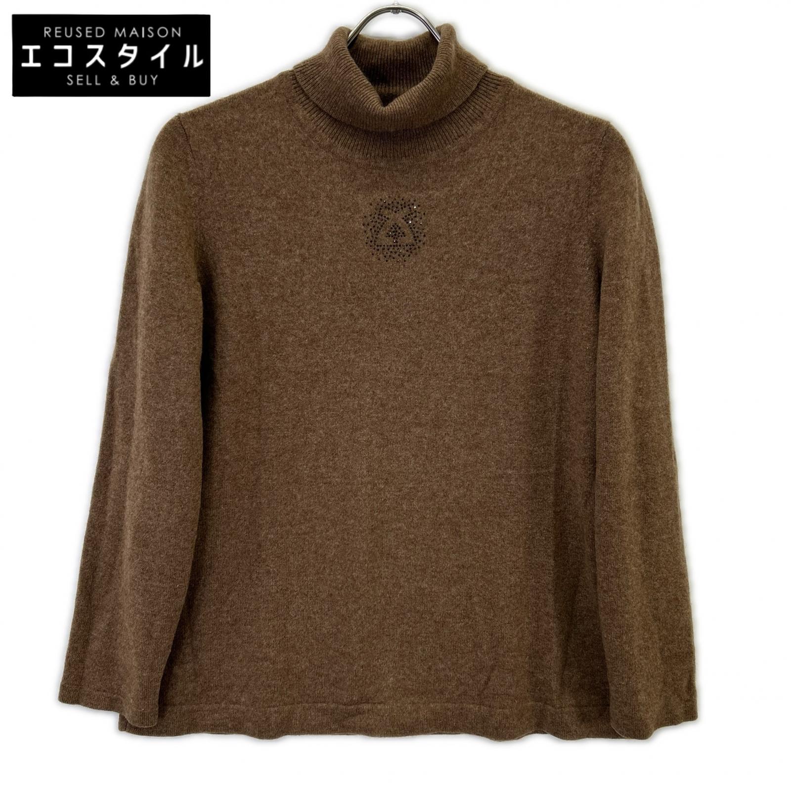 LEONARDSPORT レオナールスポーツ 0567889 赤銅色 カシミール100 ラインストーンデザイン ハイネック編み物 トップス   44 赤銅色 レディース 【中古】