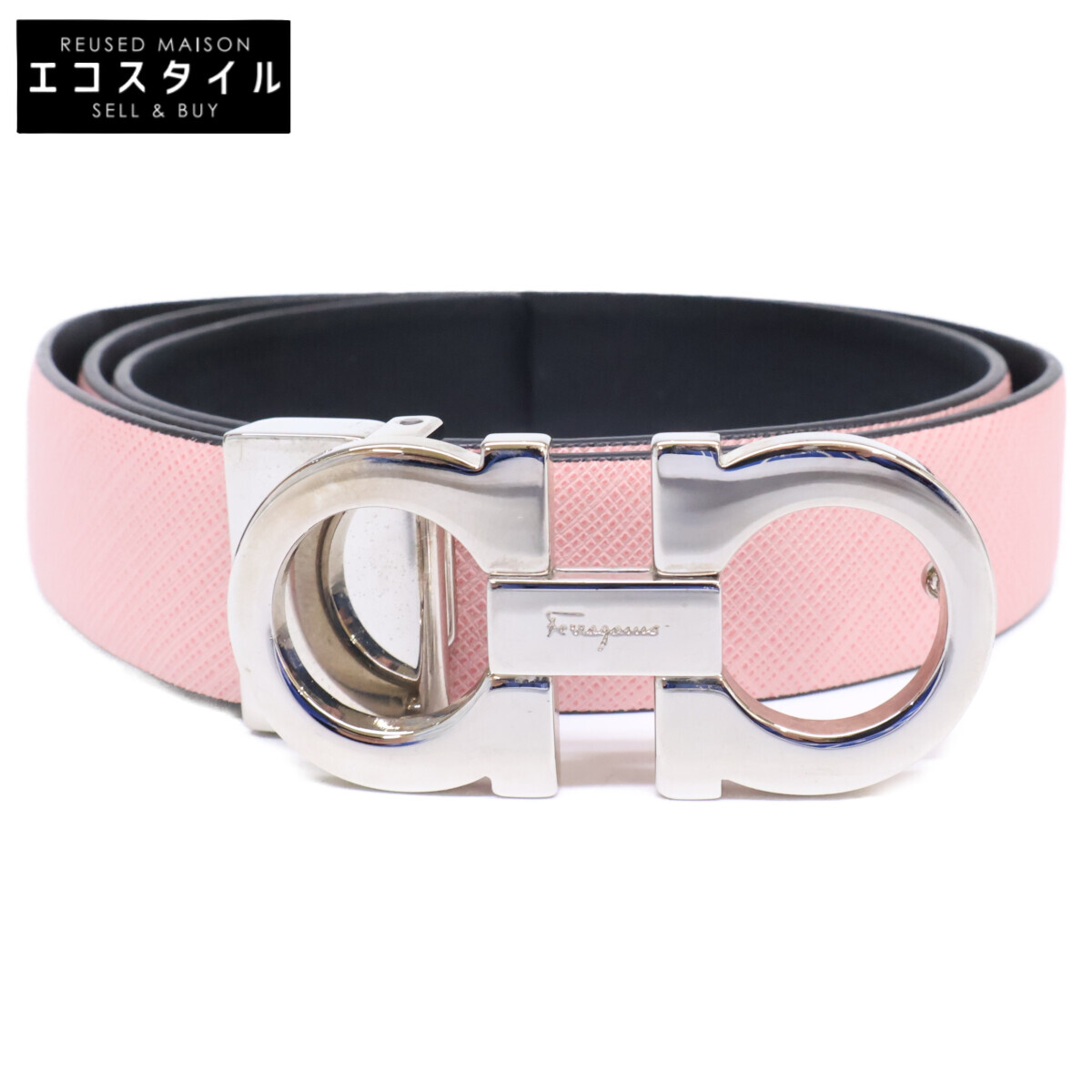 Salvatore Ferragamo サルヴァトーレフェラガモ ガンチーニ リバーシブル レザー ベルト ピンク/ブラック レディース 【中古】